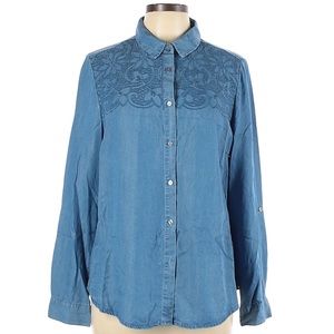 New Directions Chambray Embroidered Shirt